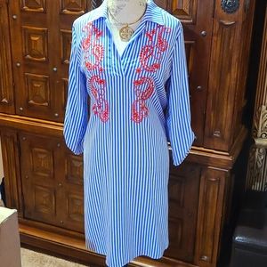 SPENSE-Striped Tshirt Dress w/ Red Applique